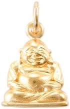 Small Sitting Laughing Buddha Charm in 24k Gold Plated Bronze, 8149