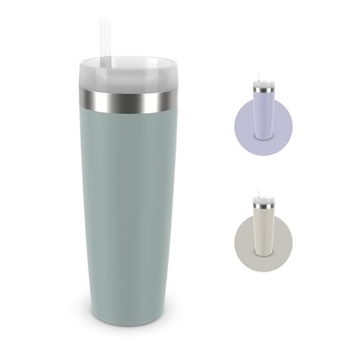 Emsa Travel Mug Cool Isolier-Trinkbecher, Fassungsvermögen von 0,5 L, aus Edelstahl, inkl. Strohhalm, 3 Deckelpositionen, herausragende Isolierung, Mint, N2015900