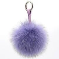 Memorixfun Large Real Fox Fur Ball Keychain Fluffy Pompom With Leather Strap and Gold Ring Women's Handbag Charm Pendant,Mobile Strap Coppia Keychain 12cm (Lavender)