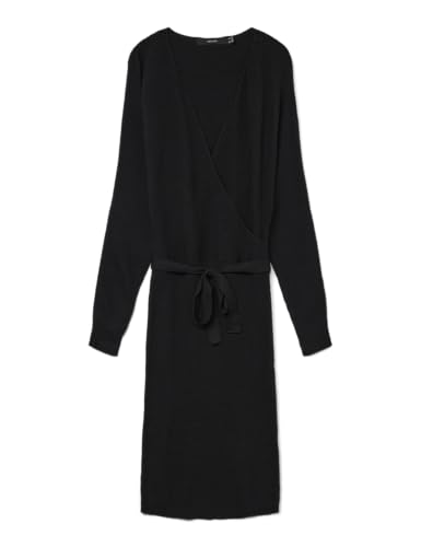 Vmhollyrem Ls Robe col en V pour Femme GA Noos, Noir, M