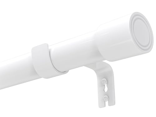 Venwemong Extendable Metal Curtain Pole 25 mm, Complete Set with Brackets and Decorative Finials, Load Capacity 10 kg for Curtains, White, 84-290 cm