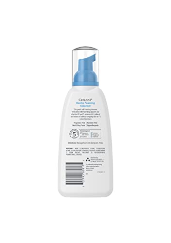 CETAPHIL OIL FREE GENTLE FOAMING CLEANSER FOR DRY TO NORMAL, SENSITIVE SKIN, 8OZ PACK OF 2, MADE WITH GLYCERIN AND VITAMINS B5 AND E, DERMATOLOGIST TESTED, HYPOALLERGENIC, SOAP AND FRAGRANCE FREE