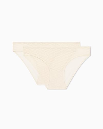 Emporio Armani Allover Eagle Mesh Slip da Donna, Confezione da 2, Bianco, L, Bianco, L