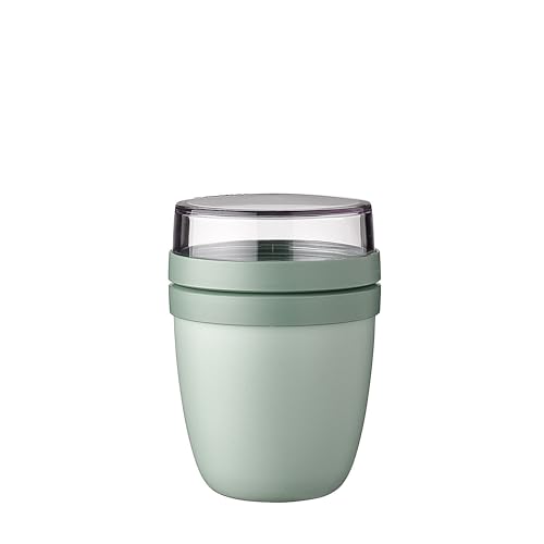 Mepal overnight oat jar - Mini - Practical Yoghurt Cup & Muesli Cup - Separate Compartments for Yoghurt & Muesli - Suitable for Freezer, Microwave & Dishwasher - 300 ml + 120 ml - Nordic Sage