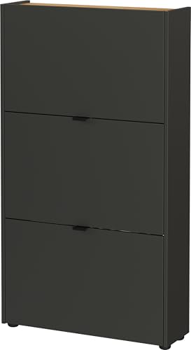 Germania Shoe cabinet 3235-549, in graphite/Navarra oak, with soft-close mechanism, 71 x 126 x 22 cm (WxHxD)