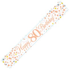 80th Birthday Rose Gold Birthday Party Foil Banner Pennant Age 80