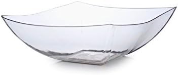 3 Elegant Square Hard Clear Plastic Bowls | Reusable Bowls | Plastic Party Serving Bowls 64oz (1900ml)