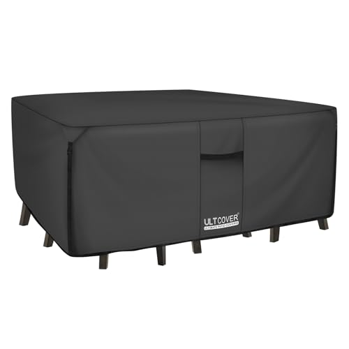 ULTCOVER 600D Tough Canvas Durable Rectangular Patio Table and Chair Cover - Waterproof Outdoor General Purpose Furniture Covers 88Lx62Wx28H inch, Black