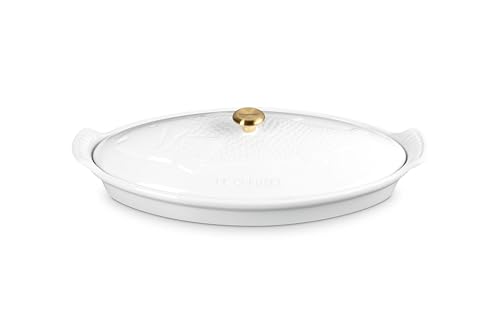 Le Creuset Heritage Stoneware Fish Baker 1.6l White with GLD knob