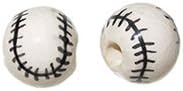 20pc 11mm Ceramic Baseball Sports Beads - Hand Painted
