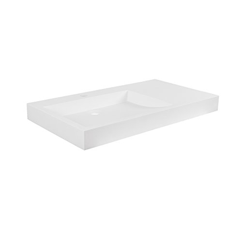 MAYKKE 32" Darby Solid Surface Wall Mount Sink on Left, with Counterspace | Rectangular, Scratch-Resistant, Modern Bathroom Lavatory Sinktop | Matte White, JZA1100120
