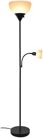 LED Modern Floor Lamp Light, 40000h Lifespan, 9W 4W Energy Saving Bulbs, With Adjustable Reading Light, 3000K Warm White, Torchiere Floor Lights for Reading, Working, Living Room, Bedroom, Office