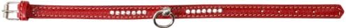 Petego La Cinopelca Flat Calfskin Collar with Crystals, Red, Small, 1/2-Inch by 11-Inch