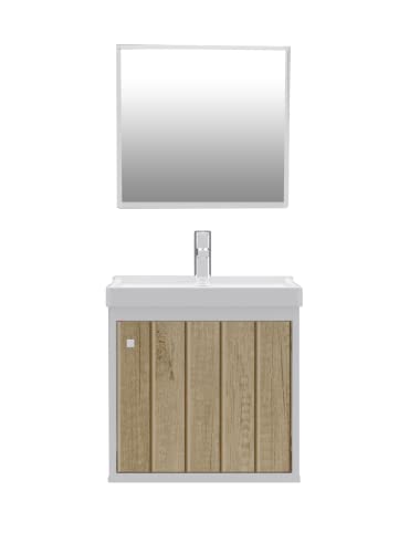 RIVERZZA Kit Gabinete Armario para Banheiro 100% MDF com Cuba - Veneto Branco 40cm (BERLIN)
