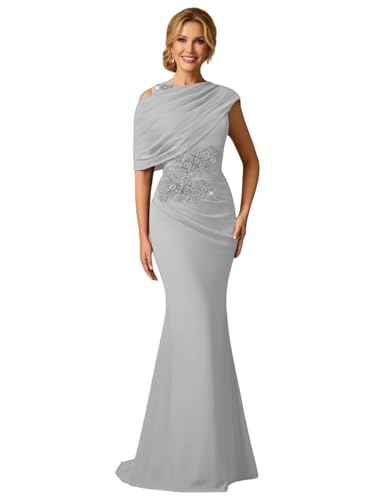 Mermaid Mother of The Bride Dress One Shoulder Applique Evening Gown Silver at Amazon
