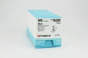 CP Medical Natural Silk Non-Absorbable Suture, 6/0, Silk, Black, 18", P-3 1639S
