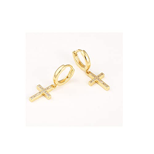 Sunnygo 14K Gold Plated Dainty Cross Necklace Earrings Set Classic Adjustable for Women Girls Jewelry Gifts (Style C)
