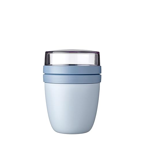 Mepal overnight oat jar - Mini - Practical Yoghurt Cup & Muesli Cup - Separate Compartments for Yoghurt & Muesli - Suitable for Freezer, Microwave & Dishwasher - 300 ml + 120 ml - Nordic Blue
