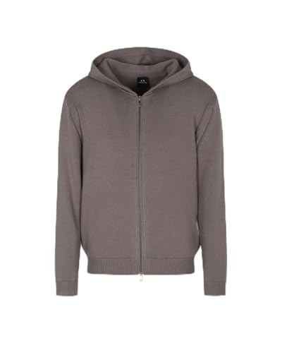 Armani Exchange Men's Cozy, Long Sleeve Back Logo Patch Hood, Cardigan Sweater, Grey, L, Dark Gull Gray, L