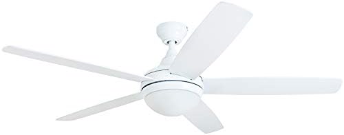 Prominence Home 80094-01 Ashby Ceiling Fan with Remote Control and Dimmable Integrated LED Light Frosted Fixture, 52″ Contemporary Indoor, 5 Blades White/Grey Oak, Farmhouse White