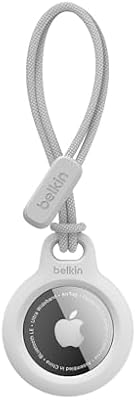 Funda AirTag con Correa, Llavero AirTag Resistente a los Arañazos, Banda para Aro de Llavero, Frontal Abierto y Bordes Elevados, Cubierta, Localizador de Llaves, Mascotas y Maletas, Blanco