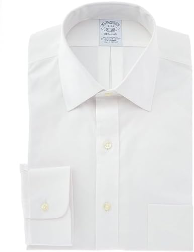 Brooks Brothers Men’s Non-Iron Stretch Pinpoint Solid Ainsley Spread Collar Dress Shirt, White1, 15.5″ Neck 32″ Sleeve