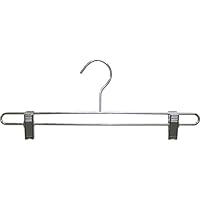 The Great American Hanger Company Chrome Bottom Hanger w/Adjustable Cushion Clips, Box of 25, 14 Inch Strong Metal Pants Hangers for Slacks or Skirts