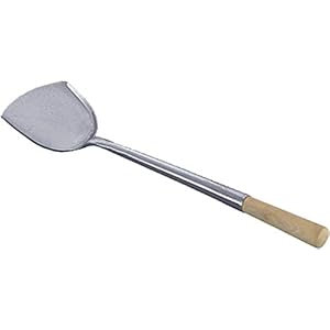 JADE TEMPLE Platte troffel voor de wok, roestvrij staal, totale lengte 43 cm, met houten handvat, 1 x platte troffel