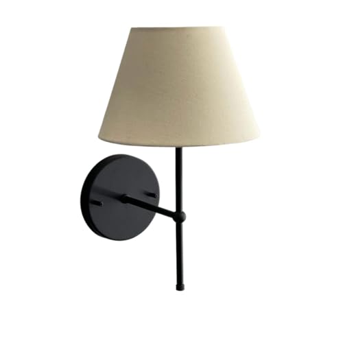 Arandela luminaria de Parede Preta de aluminio Com Cúpula algodão Bege Ref 19