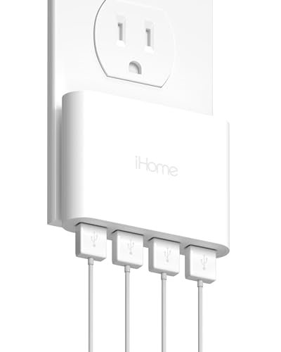 iHome Slim 4-Port USB Wall Charger, AC Pro Multiport Plug Adapter, Phone Chargi…
