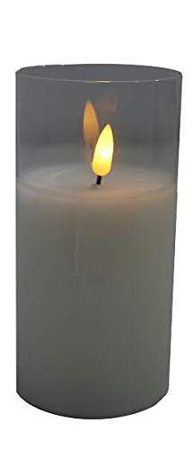 Elegant LED Candle in Glass, Timer, Realistic Flickering, Novel Design (White, Height: 15 cm, Diameter: 7.5 cm)