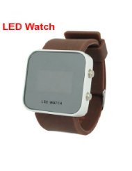 Red LED Digital Binary Mirror Watch with Brown Silicone Band - BY KSSHOPPING