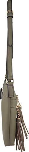 B BRENTANO Vegan Multi-Zipper Crossbody Handbag Purse with Tassel Accents (Martini Olive) - Thumbnail 3