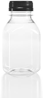 (50) 8 oz. Clear Food Grade Square Plastic Juice Bottles with Black Tamper Evident Caps 50/Pack