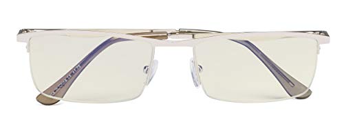 UV Protection,Anti Blue Rays,Reduce Eyestrain,Half-rim Computer Reading Glasses(Silver)+1.5