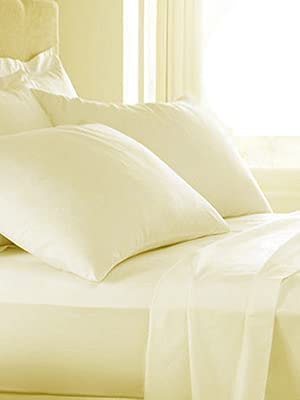 T-H Egyptian Cotton 800 Thread Count 32CM/12 inch Extra Deep Fitted Sheet, Long Staple Sateen Weave Soft Breathable Luxury Bedding Fitted Bedsheet - Elasticated (Cream, King)