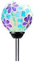 Solar Colorful Flower Ball Lights (#W008F), Mosaic 3.5" Glass Ball Multi-Color Color Changing LED Garden Stake Yard LED Light