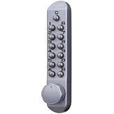Mechanical Push Button Door Lock &ndash; No Batteries, Commercial Grade Surface-Mount Deadbolt, Keyless Entry for Gates, Shops &amp; Outdoor Use (Keylex 500 Silver Finish)