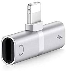 Fyugo2 in 1 Splitter 8 Pin to Dual Phone Charger Portable Converter for iPhone 7 8 Plus X Charging Cable Adapter Mini Earphone Converter (Silver)