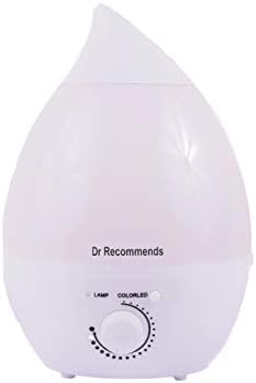 Dr Recommends Ultrasonic Cool Mist Humidifier For Bedroom/Living Room/Baby/Office With Night Light Function- Large 2.4L Water Tank, 360°Mist Nozzle, Whisper-Quiet Operation, Auto Shut-Off, White Color