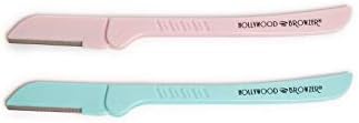 HOLLYWOOD BROWZER Dermaplaning Blades for Face (2 Pack) for Eyebrow Shaping, Removing Unwanted Hair & Exfoliation - Pink - Turquoise