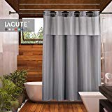 Lagute SnapHook TrueColor Hookless Shower Curtain | Removable Liner | See Through Top | Machine Washable | Gray
