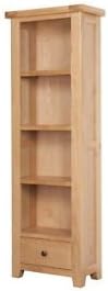 Devonshire Oak 1 Drawer Tall Narrow Bookcase Solid Oak Fully Assembled