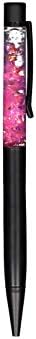 Black &amp; Hot Pink Ballpoint Novelty Pen Holographic Iridescent Floating Glitter Snow Flakes, Gift Wrapped
