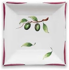 Hand Painted Square Plate with Olives From Italy