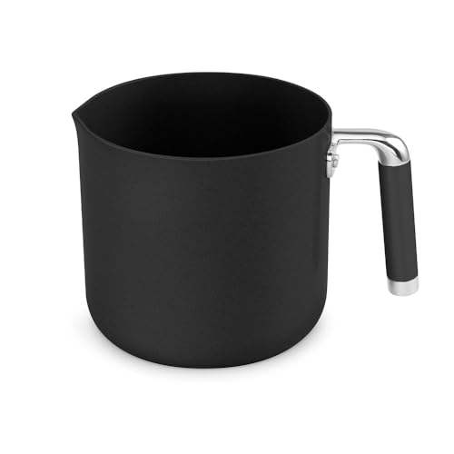 JadeCook Pocillo Hervidor Antiadherente de Acero Inoxidable 14 cm 1.8 Lts Jade Black para Hervir Agua, Premium, Olla para Cafe Hervidor de Leche Mango Ergonónico Cerámica Ultima Generacion, Negro