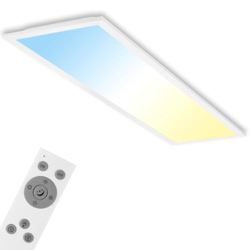 BRILONER - LED Deckenlampe mit Fernbedienung, flach, dimmbar, einstellbar von warmweiss bis kaltweiss, Lampe, Deckenleuchte, Wohnzimmerlampe, LED Panel, Schlafzimmerlampe, 100x25x6 cm, Weiss