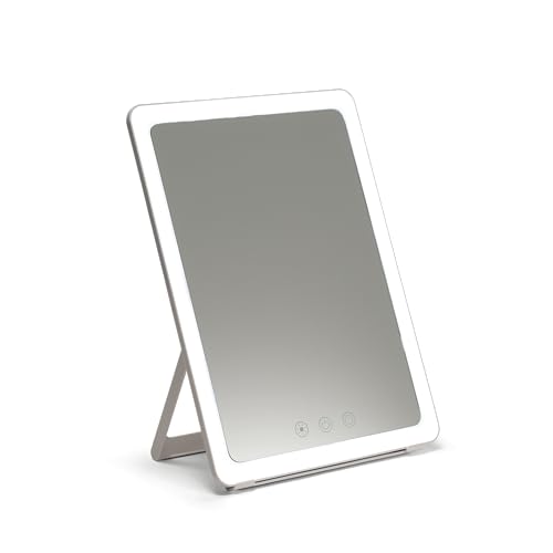 Ilios Lighting Portable Makeup Mirror with Adjustable Stand, Dimmable LED Lighting, 3 Color Modes, and Touch Control – Perfect for Travel, Vanity, and Beauty On-The-Go