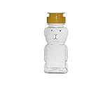 WM (Set of 24) 8 fl oz (12 oz of Honey) Refillable, Reusable, Empty Clear PET Honey Bear Plastic Bottles w/Yellow Flip Top Lined Caps. Used for Honey, Juice, Arts & Crafts and More