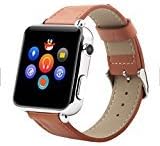 New Y6 Bluetooth Android Smart Watch HD Touch Screen Display Built-in SIM Card Slot Camera Video Recording (Gold with Brown Leather Strap)